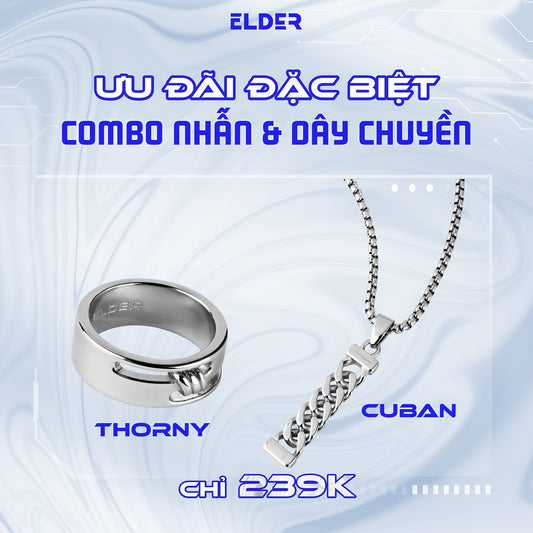 Combo Dây Chuyền CUBAN - Nhẫn THORNY Thép Không Gỉ Stainless Steel ELDER