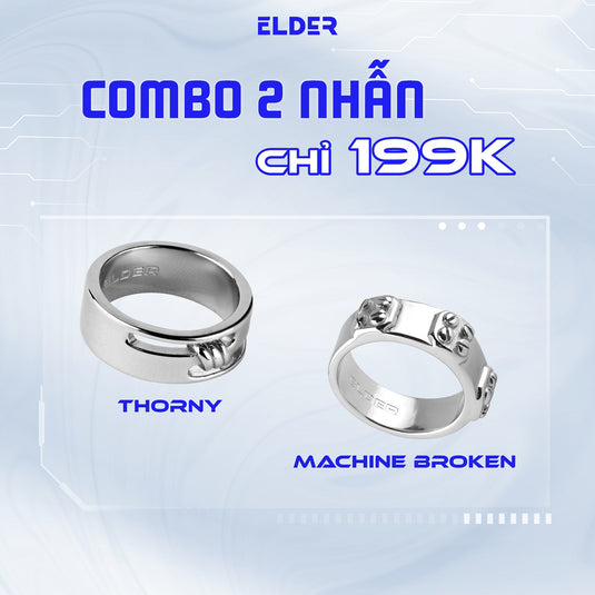 Combo 2 Nhẫn Thép Không Gỉ Stainless Steel ELDER THORNY + MACHINE BROKEN